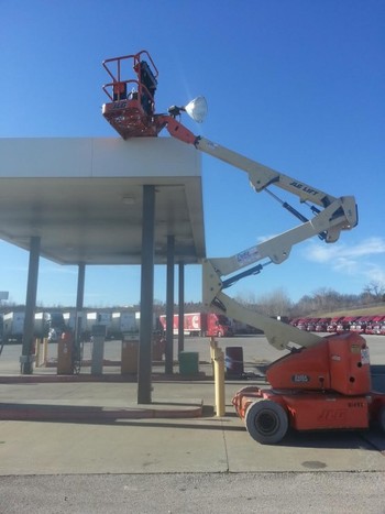 Industrial Trucking Company we changed all bad lamps, ballasts, and photo cells to light outside and inside the shop, fuel station and pole lights in Kansas City, KS.  